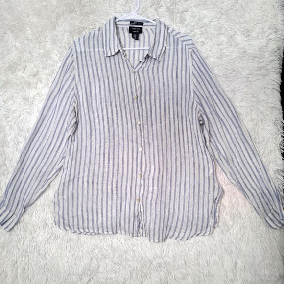 JONES CO NY Shirt XL 100% Linen Button Up Striped Lagenlook Coastal Grandma - Picture 2 of 10